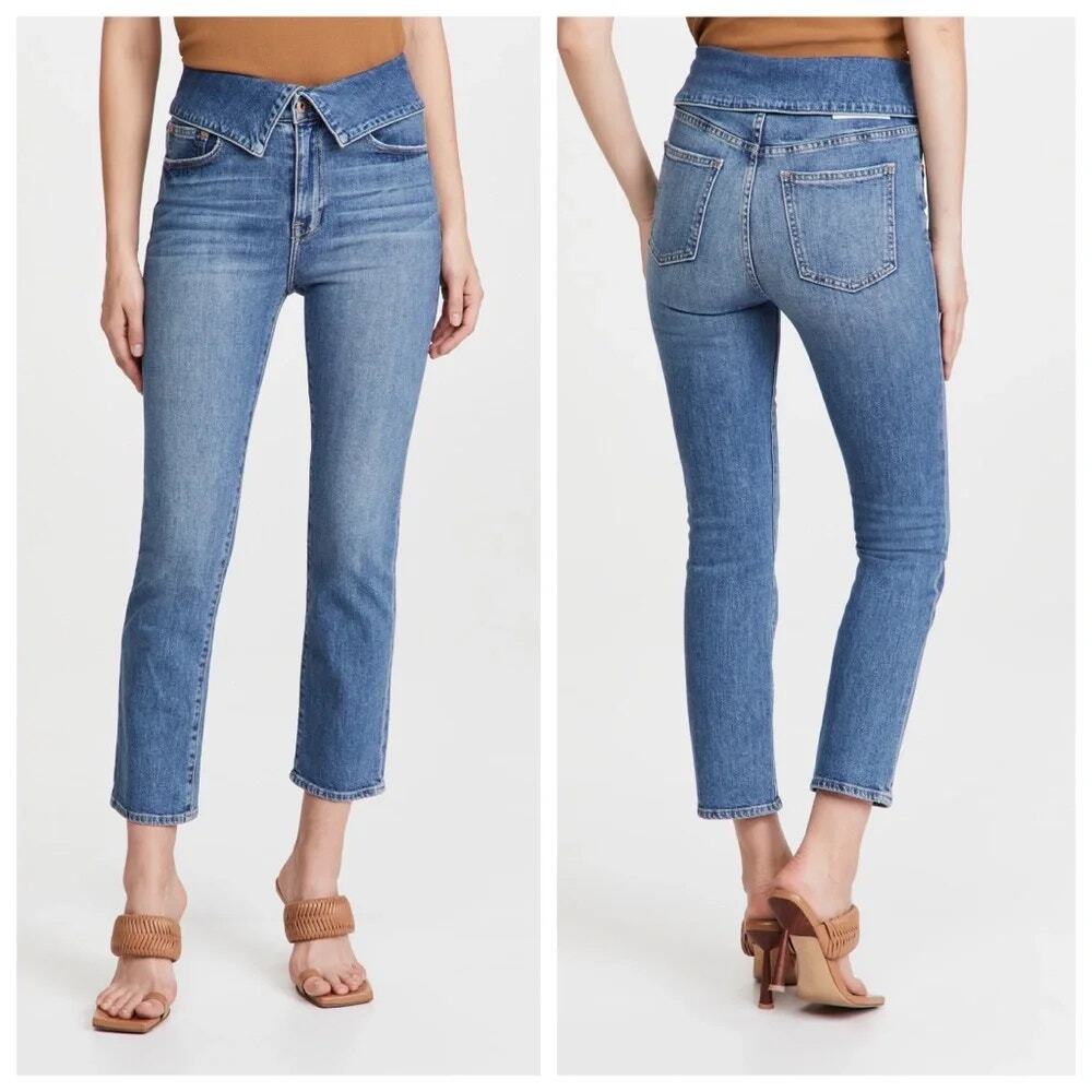 Jonathan Simkhai River Fold Over Waist Crop Straight Jeans Half Moon Bay SZ 26